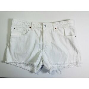 & DENIM Women's 10 White Cutoff Button Fly Denim Jean Shorts 90's Boyfriend